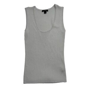 St John Knit Tank Top Small Light Gray Ribbed Wool Sleeveless Sweater Scoop Neck